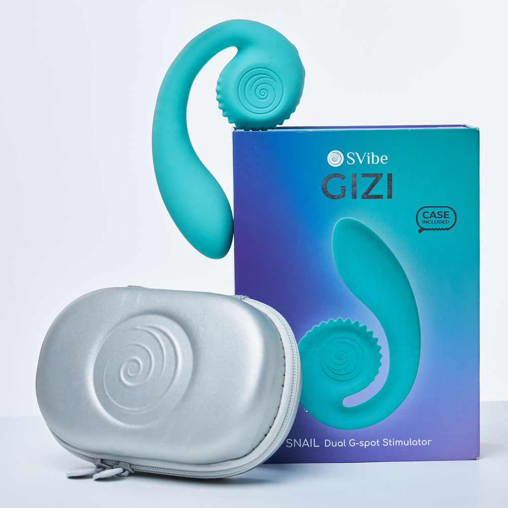 SVibe Gizi turquesa com caixa e estojo na foto oficial